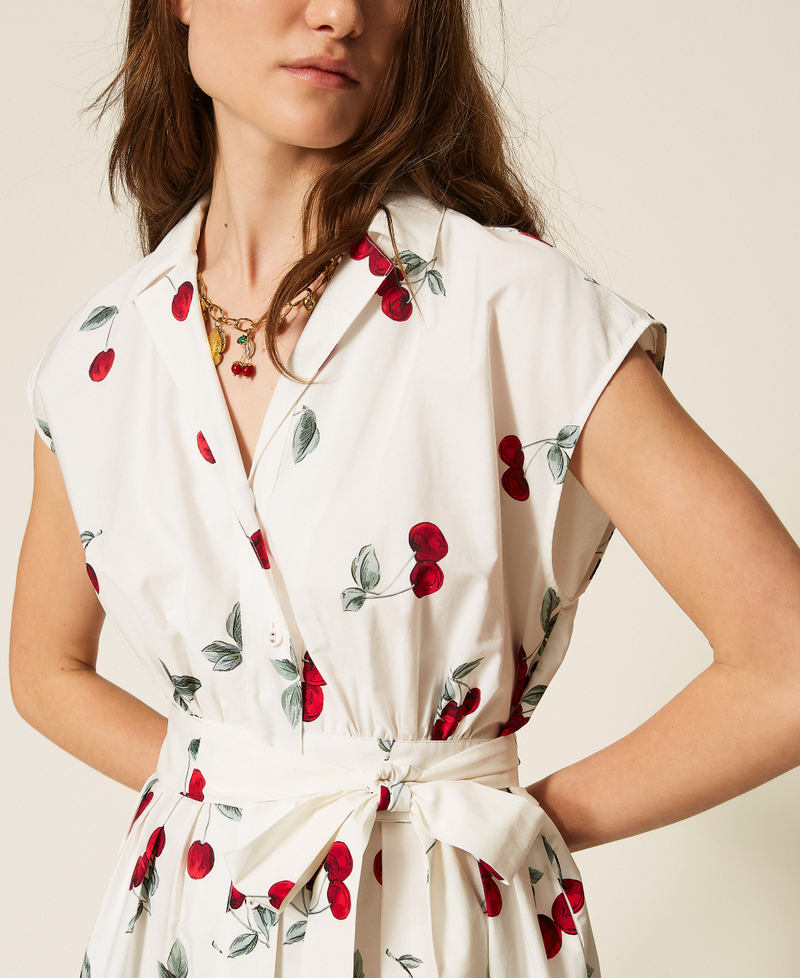 Poplin midi dress with cherry print White/Red Cherries Degrad&egrave; Woman 261TT2590_13503_04