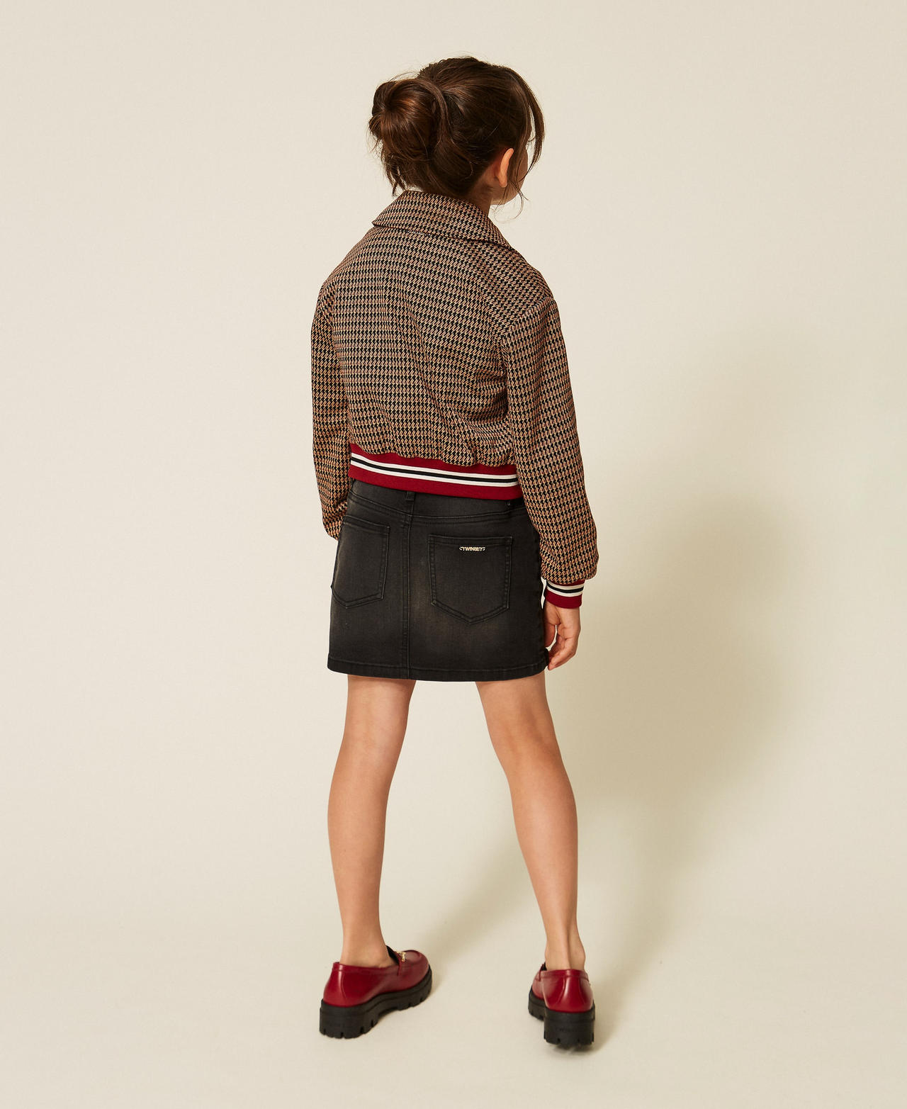 Houndstooth jacket "Iced Coffee" Brown/Red Ruby Houndstooth Girl 262GJ2090_13819_03
