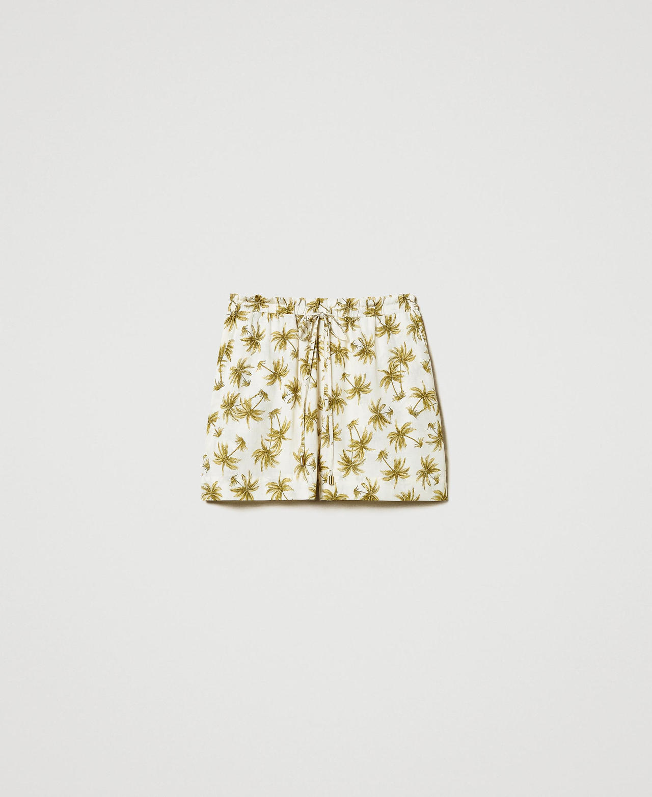 Linen blend shorts with palm print Mother of Pearl/Olive Leaf Palm Print Woman 251LB2VCC_12196_0S