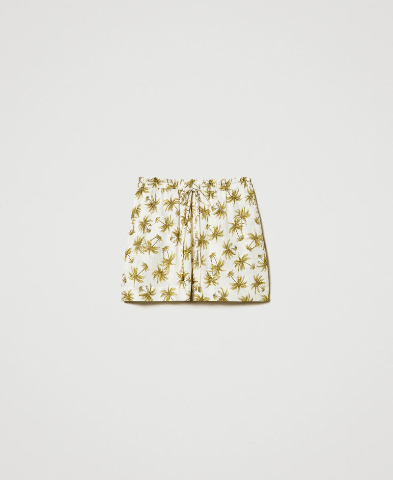 Linen blend shorts with palm print Mother of Pearl/Olive Leaf Palm Print Woman 251LB2VCC_12196_0S