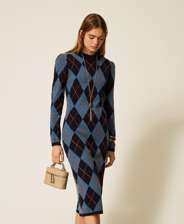 Diamond jacquard long knit dress