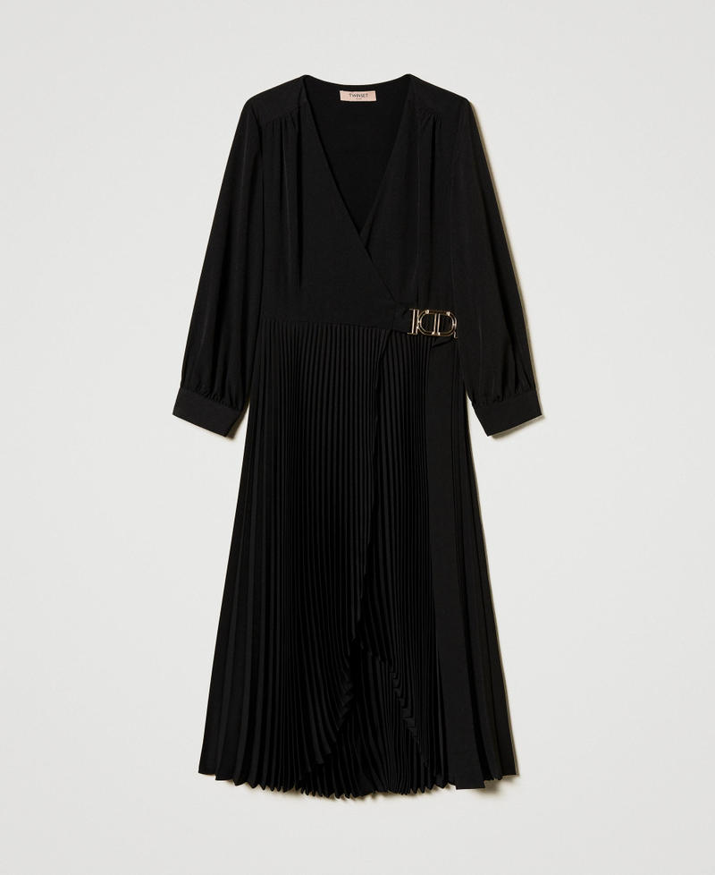 Pleated cr&ecirc;pe de Chine midi dress Black Woman 251TP2420_00006_S0