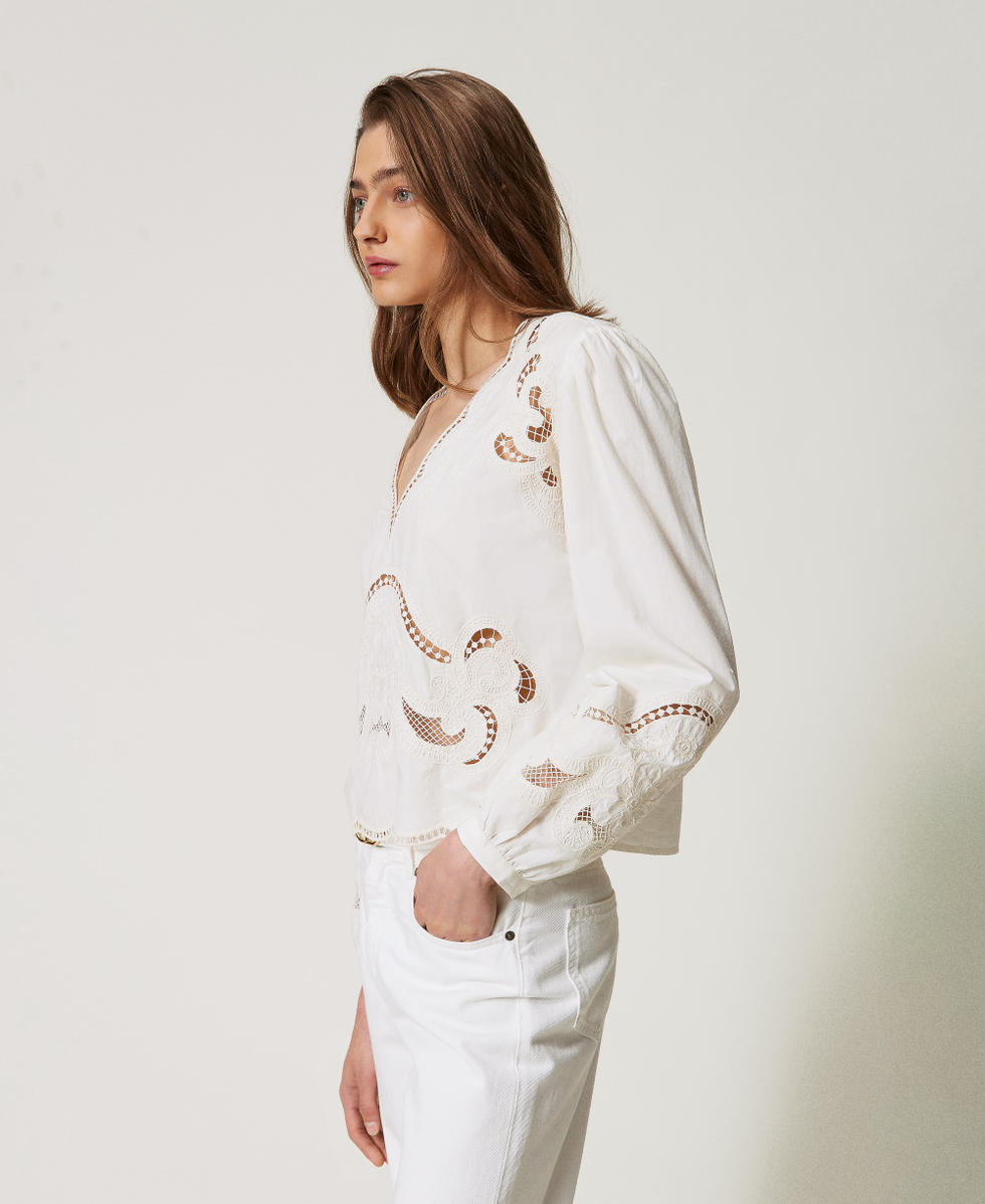 Blouse with openwork embroidery Woman, White | TWINSET Milano