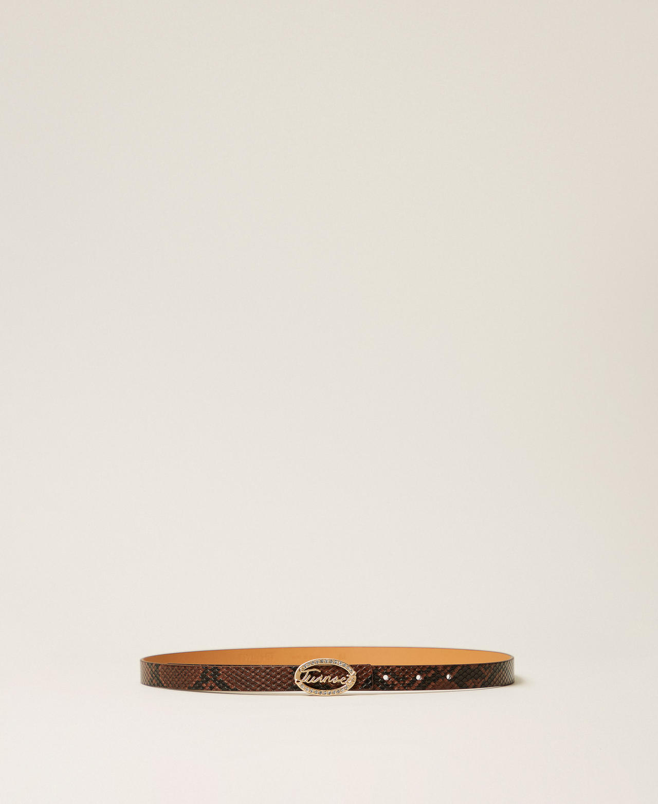 Ceinture avec imprim&eacute; animalier et boucle Imprim&eacute; Python Marron &laquo;&nbsp;Land&nbsp;&raquo; Femme 252TA404A_12686_01