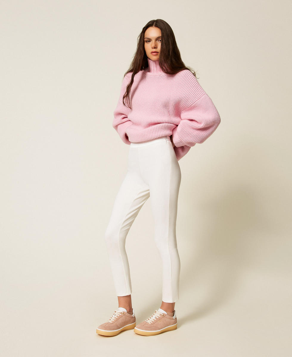 Pantalon skinny avec d&eacute;tails en satin Off White Femme 252LI2UBB_00526_02