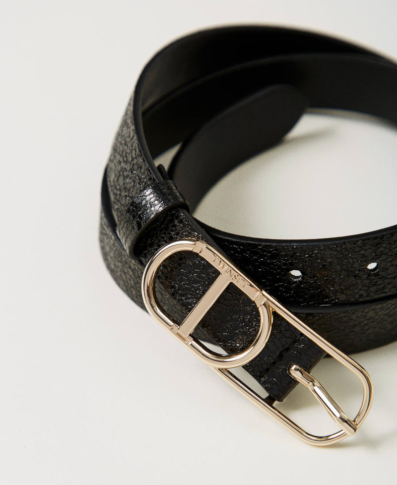 Cracked leather belt with Oval T buckle Black Woman 251TA4110_00006_02