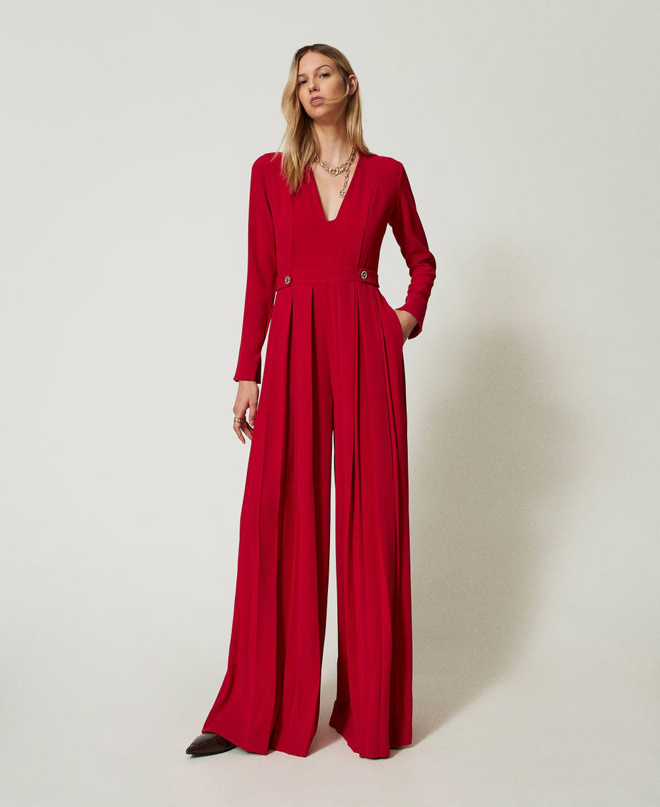 Pleated crêpe jumpsuit with buttons Venetian Red Woman 242TT2170_00740_01