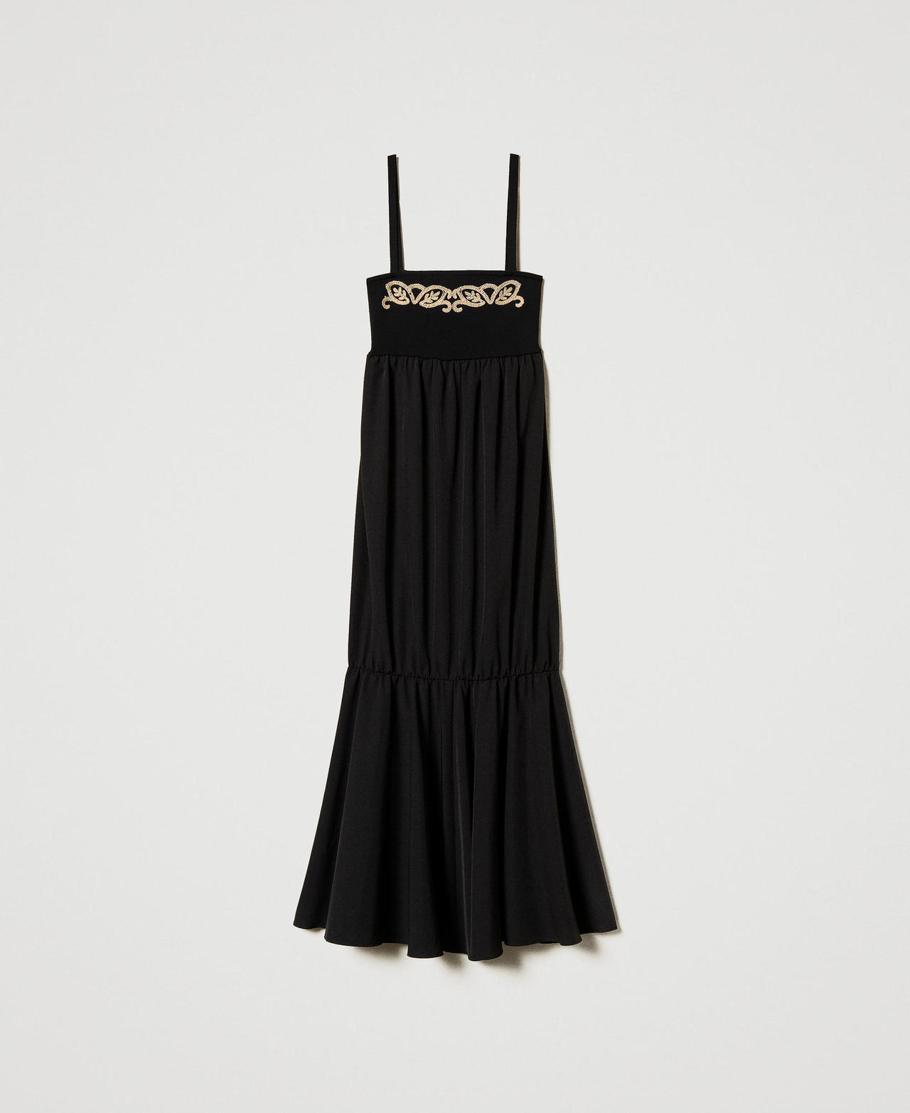 Robe longue en maille avec broderie Noir Femme 251LB3HAA_00006_0S