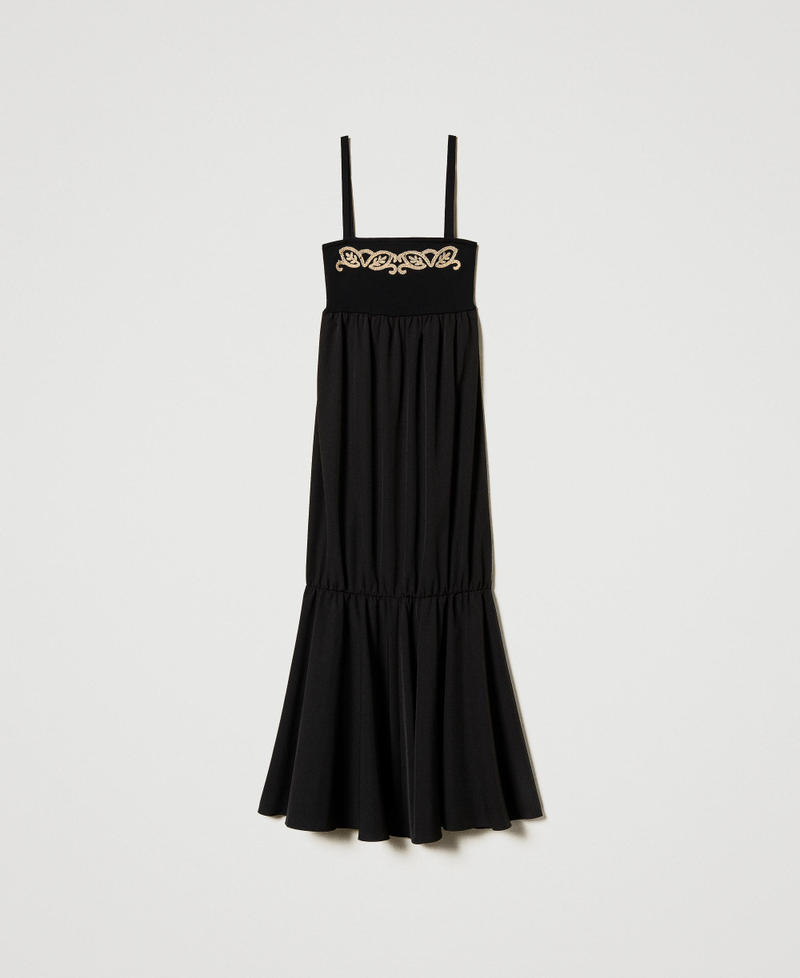 Long knit dress with embroidery Black Woman 251LB3HAA_00006_S0