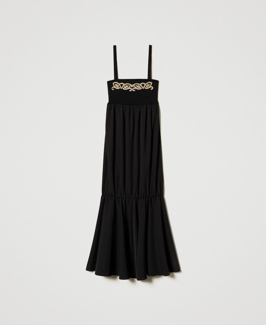 Long knit dress with embroidery Black Woman 251LB3HAA_00006_S0