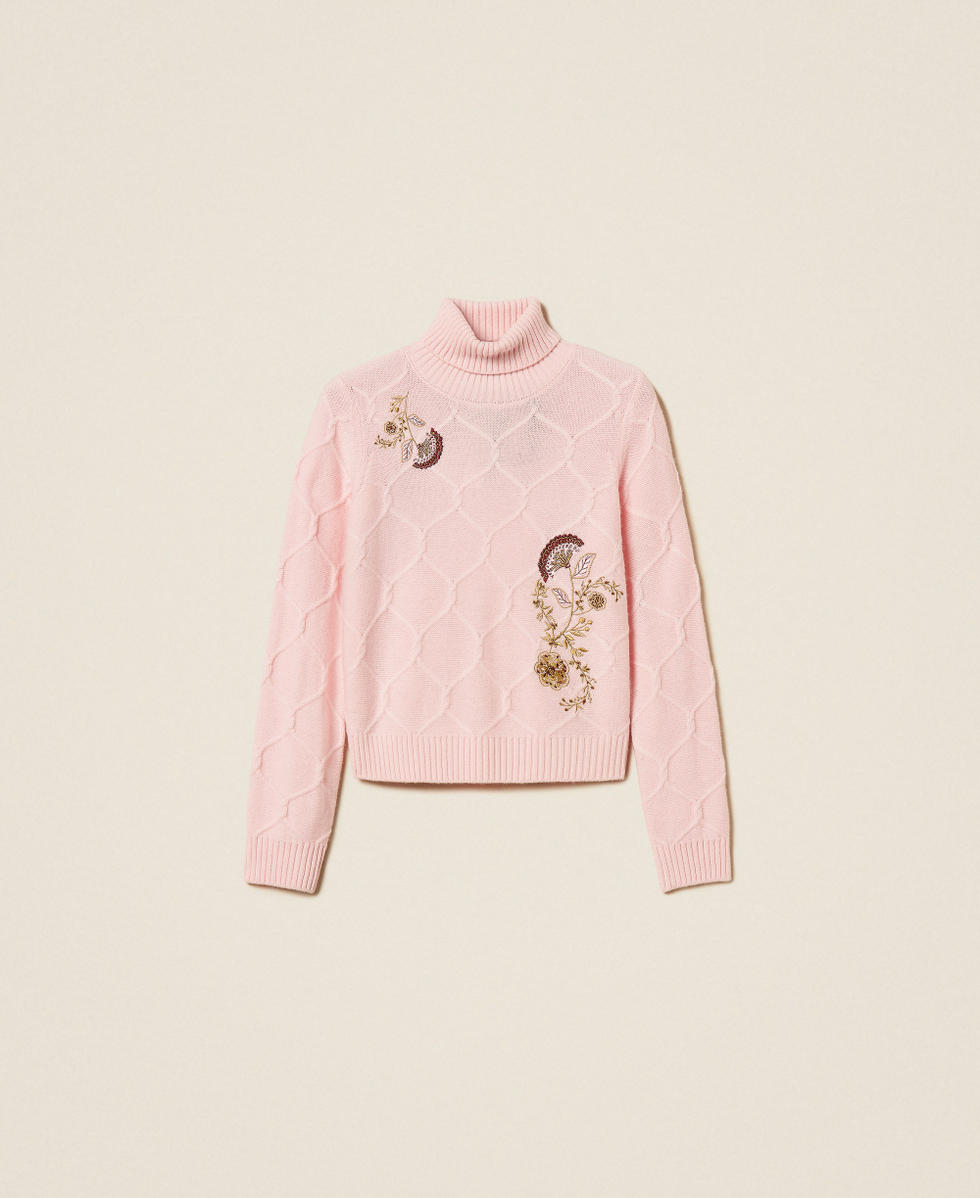 Maglia dolcevita in lana con ricami floreali Rose Smoke Donna 262AP3190_00496_S0