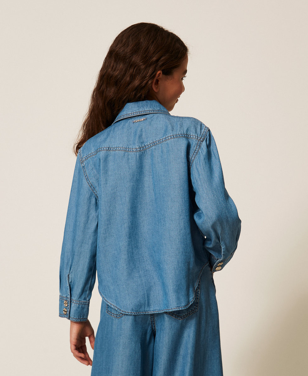 Camicia in chambray con tasche Chambray Mid Blue Bambina 261GJ2075_13235_03
