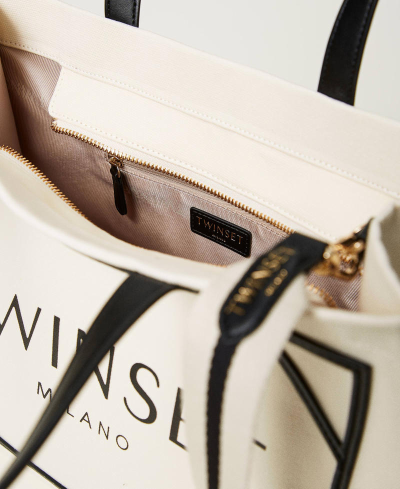 Canvas shopper bag with logo Mother Of Pearl Woman 251TB7081_00059_04