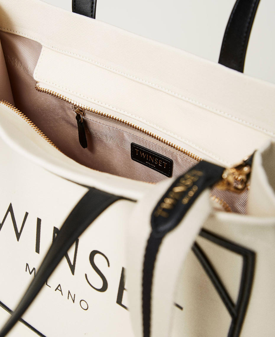 Canvas shopper bag with logo Mother Of Pearl Woman 251TB7081_00059_04