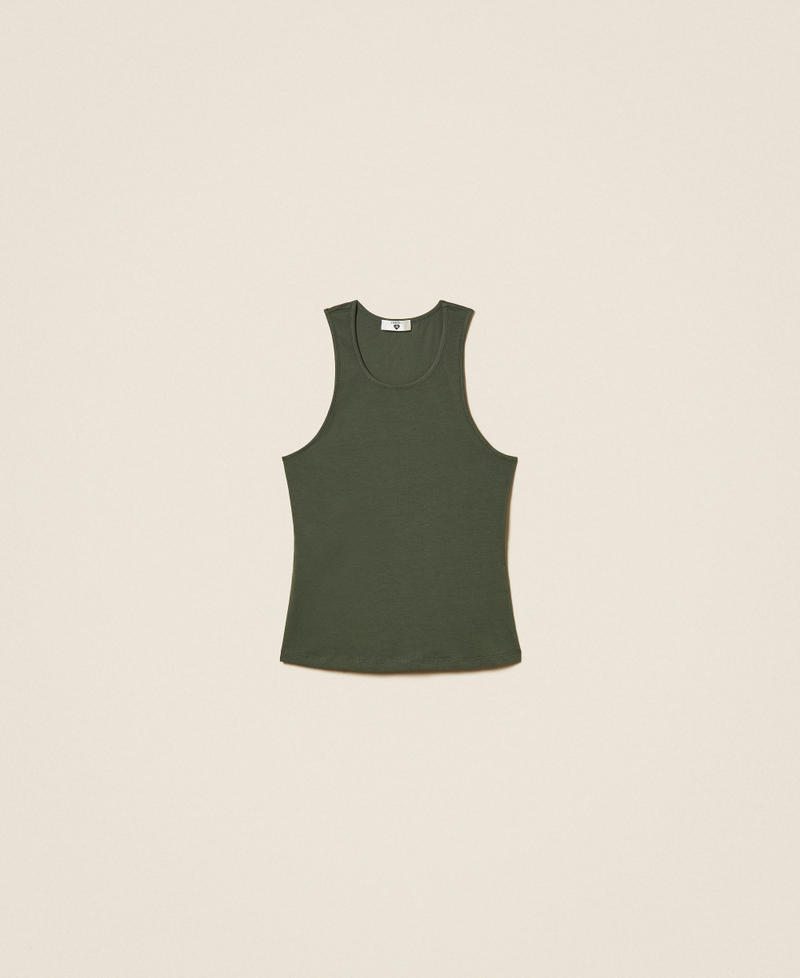Crew neck fitted top Thyme Green Woman 261LL2WAA_12843_S0