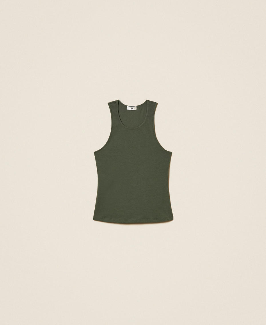 Crew neck fitted top Thyme Green Woman 261LL2WAA_12843_S0