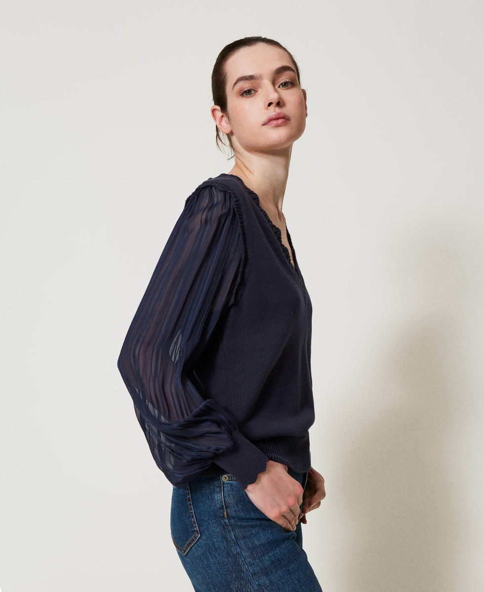 Maglia con maniche in creponne a righe Blue Night Donna 251TP3162_00238_02