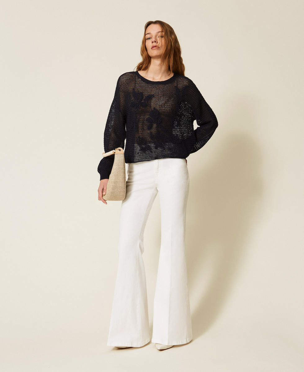 Mesh jumper with hand embroidered details Blue Night Woman 261TE3020_13172_T0