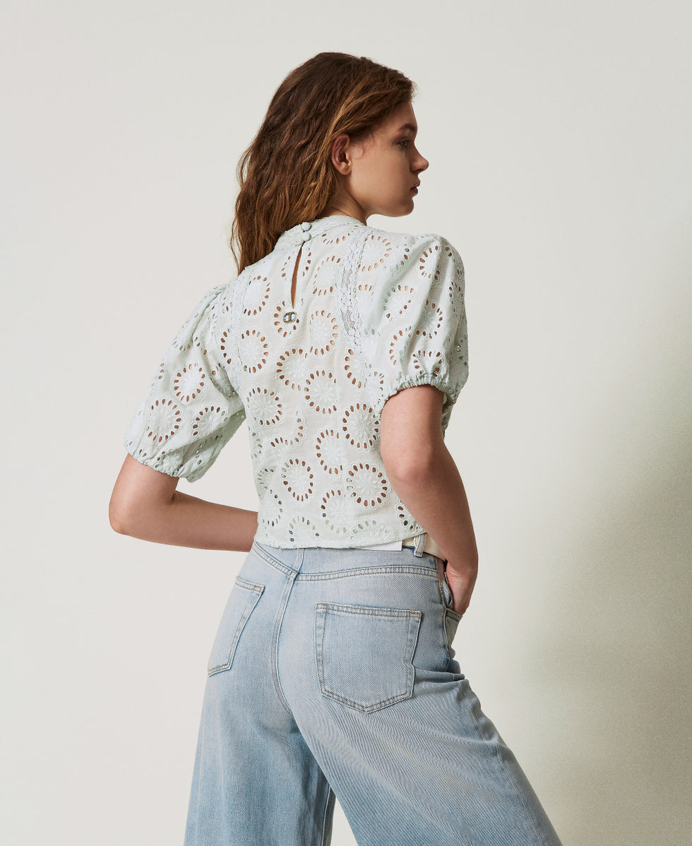 Blouse bustier avec broderie anglaise Water Green Femme 251TT2366_12371_03