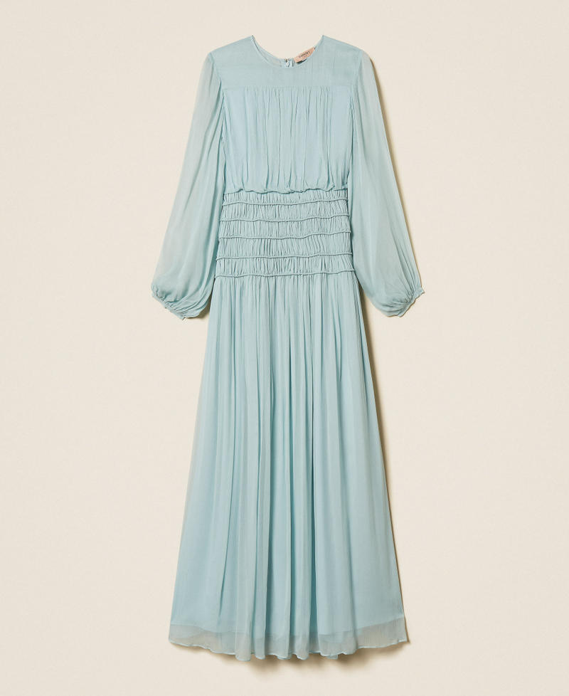 Long cr&eacute;pon dress Dusty Sky Blue Woman 261TT2042_13451_S0