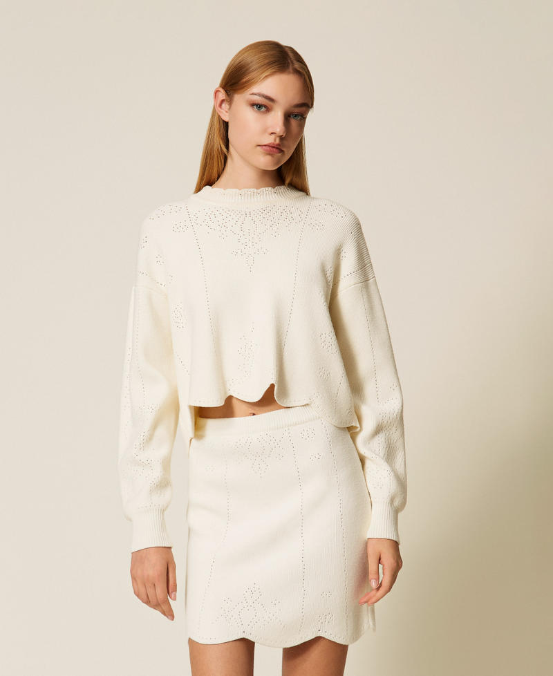 Scalloped hem knit mini skirt White Snow Woman 252TT3212_00282_01