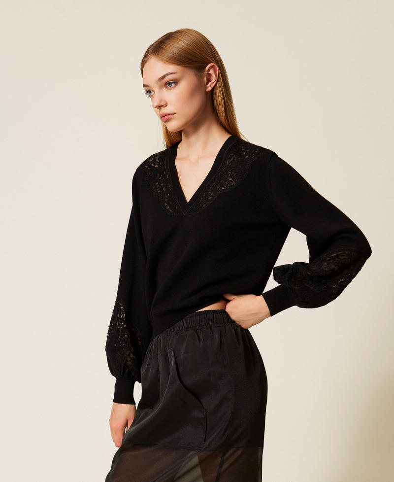 Jumper with embroidered inlays Black Woman 252TT3440_00006_02