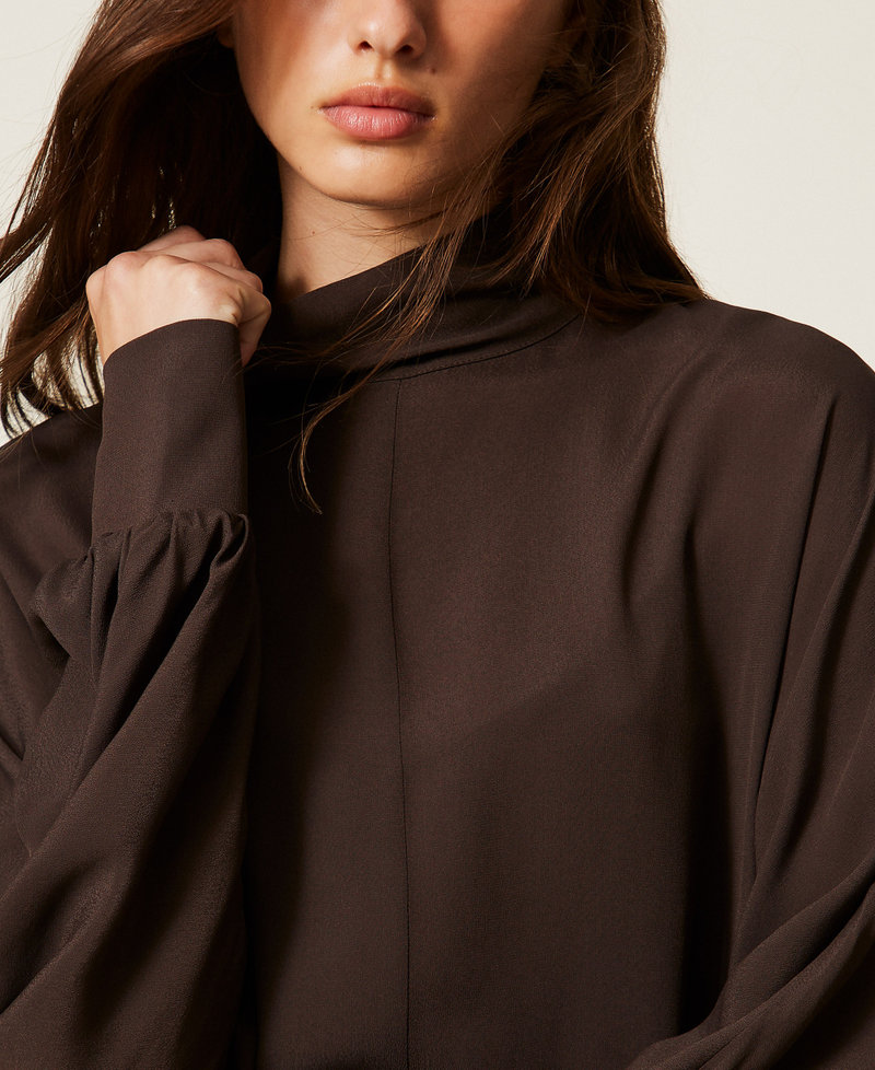 Robe courte en cr&ecirc;pe de Chine Marron Deep Brown Femme 262TF2051_13611_05