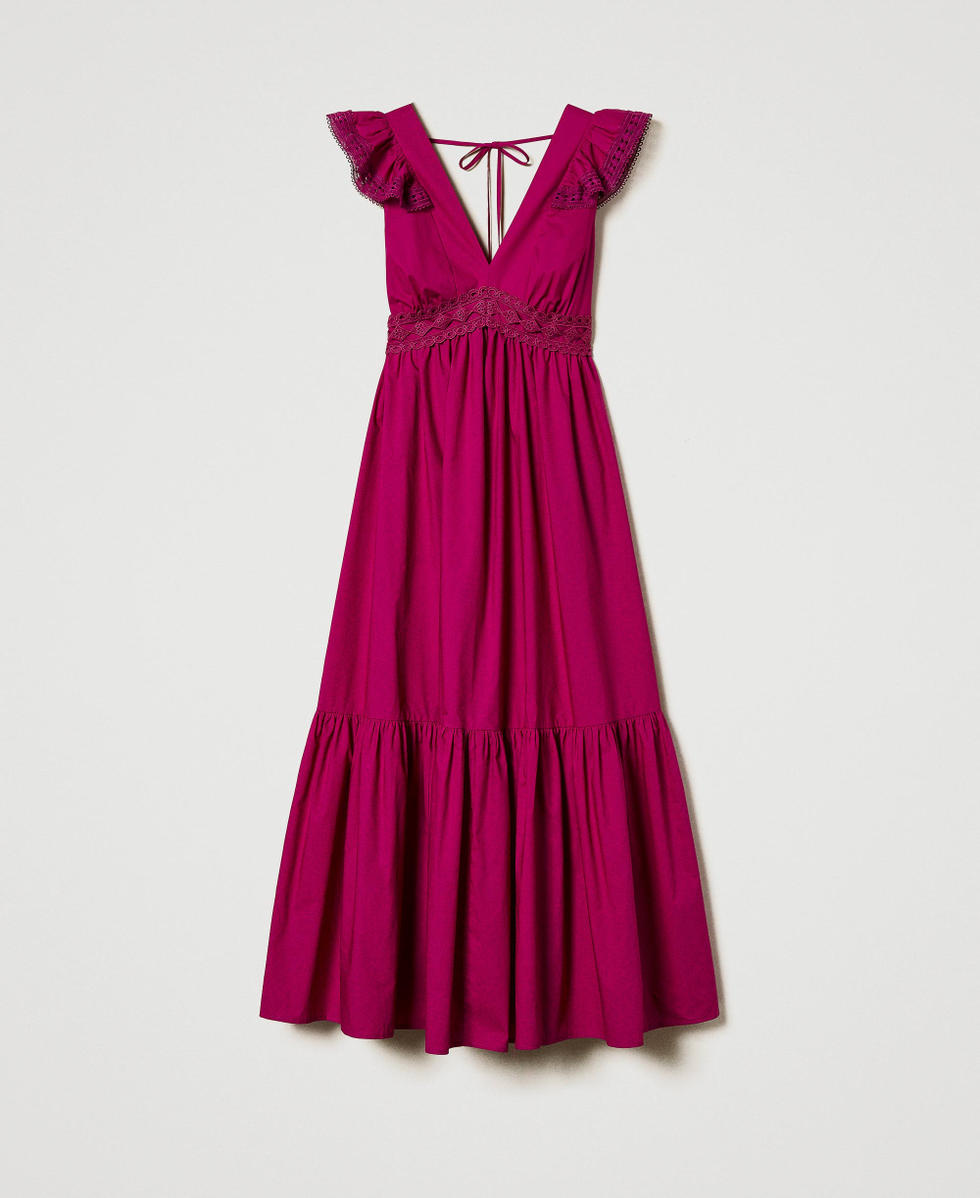 Maxikleid aus Popeline mit H&auml;keldetails Magentaviolett Frau 251LB2KFF_11736_S0