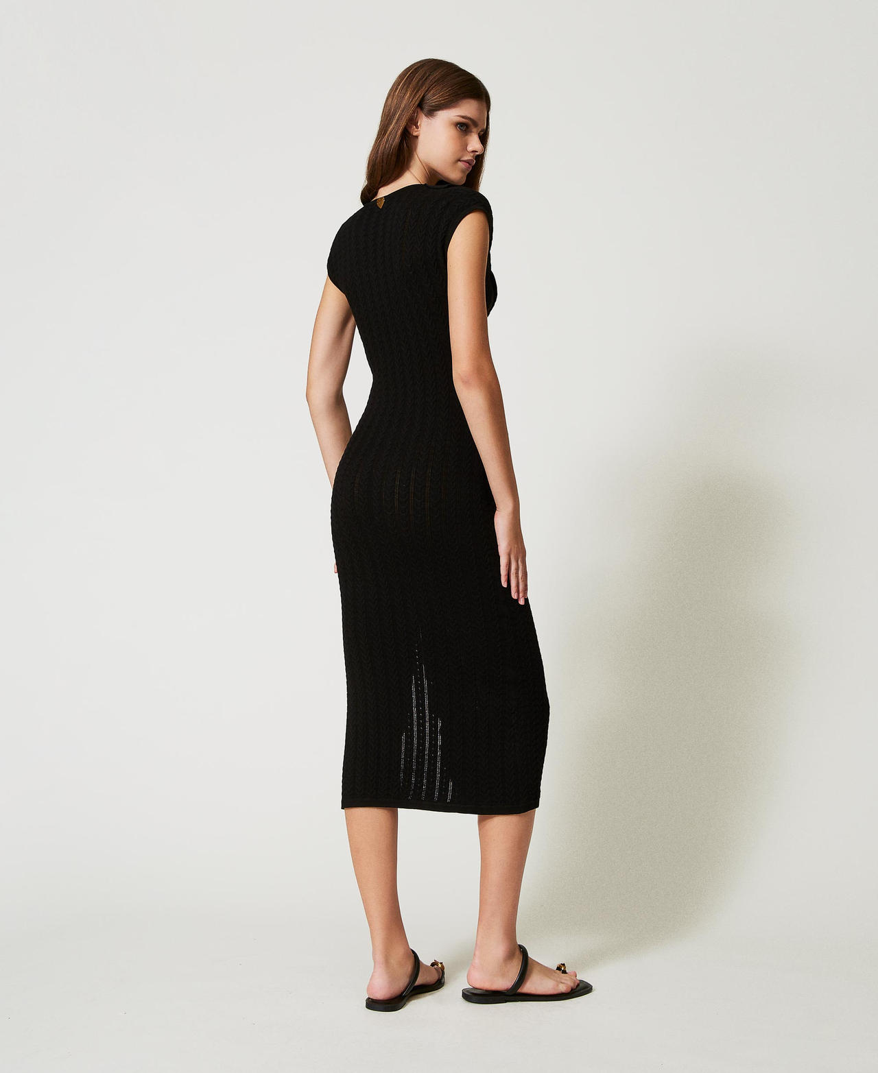 Midi knit dress with ruffles Black Woman 251LB3CAA_00006_03