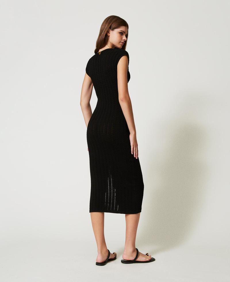 Midi-Strickkleid mit Volant Schwarz Frau 251LB3CAA_00006_03