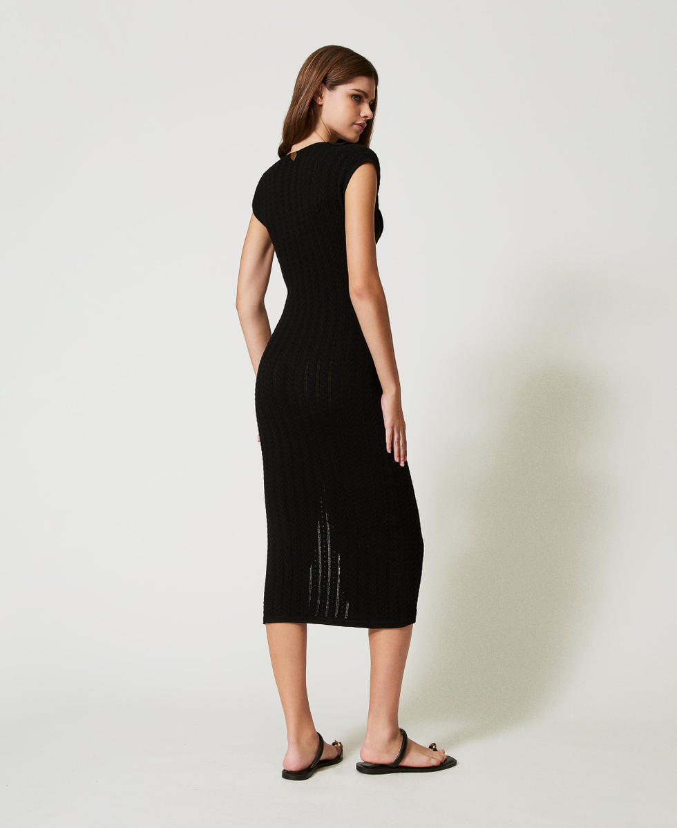 Midi knit dress with ruffles Woman, Black | TWINSET Milano