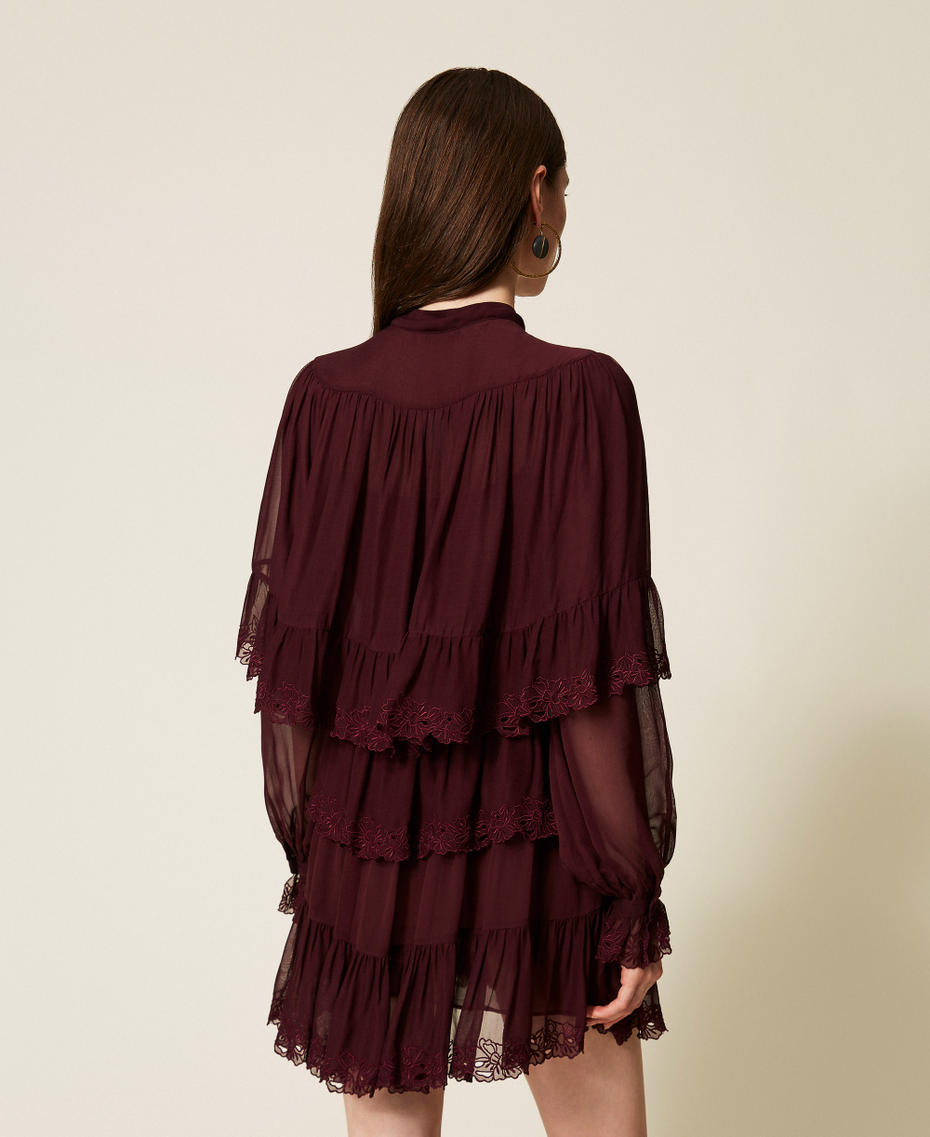 Vestido corto de georgette con bordado Morado «Winetasting» Mujer 252TS2296_05609_03