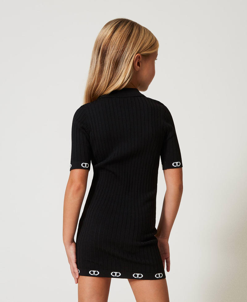 Short knit dress with polo shirt neck Black Girl 251GJ3401_00006_03