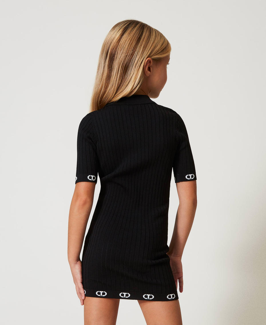 Short knit dress with polo shirt neck Black Girl 251GJ3401_00006_03