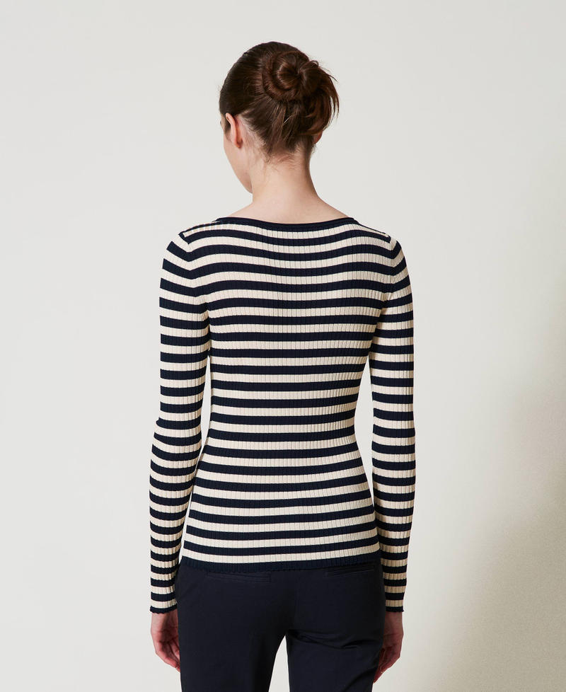 Maglia a righe con maniche lunghe Riga Neve / Blue Night Donna 251TP3471_12342_03