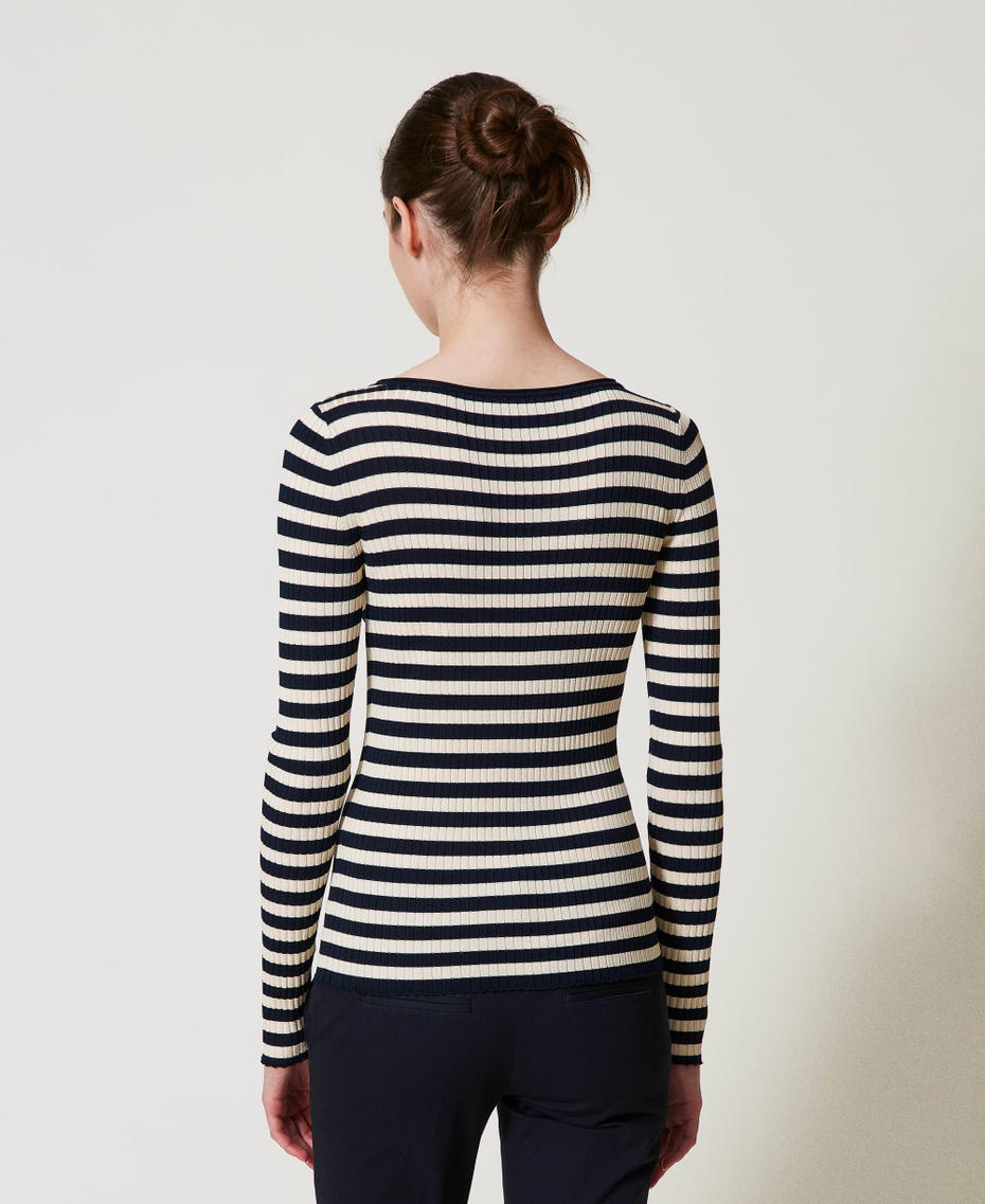 Maglia a righe con maniche lunghe Riga Neve / Blue Night Donna 251TP3471_12342_03