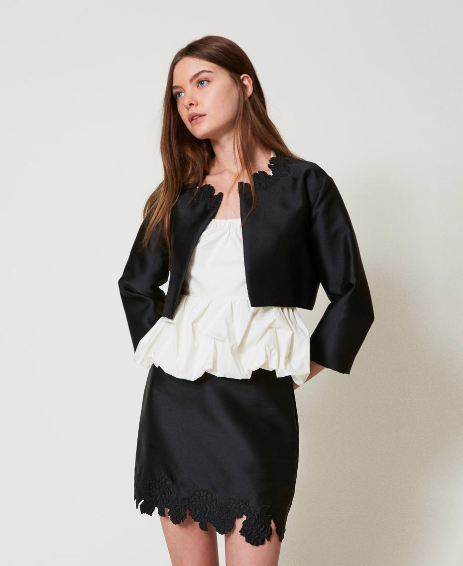 Twill miniskirt with broderie anglaise Black Woman 251AP2260_00006_T0