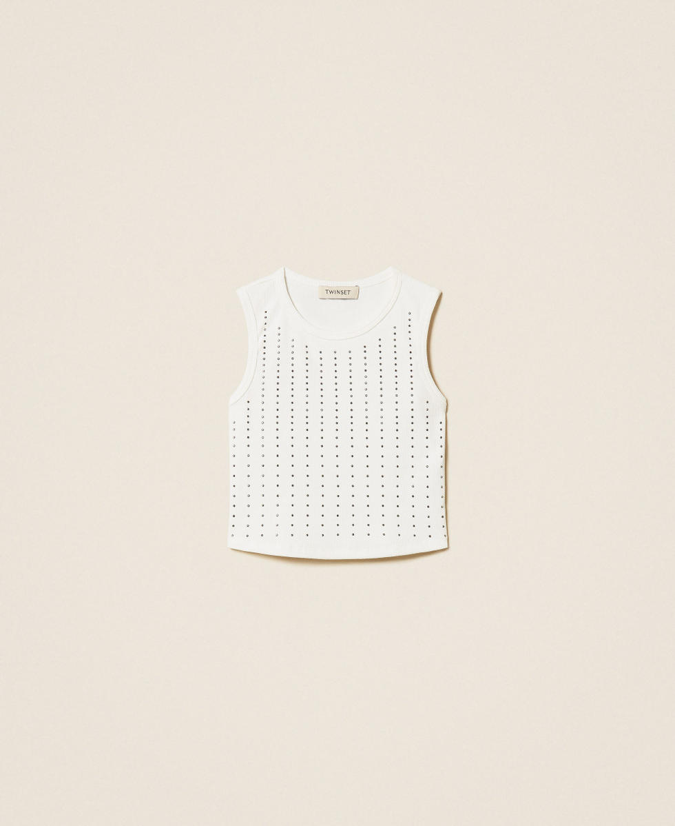 Top mit Rippmuster und Nieten