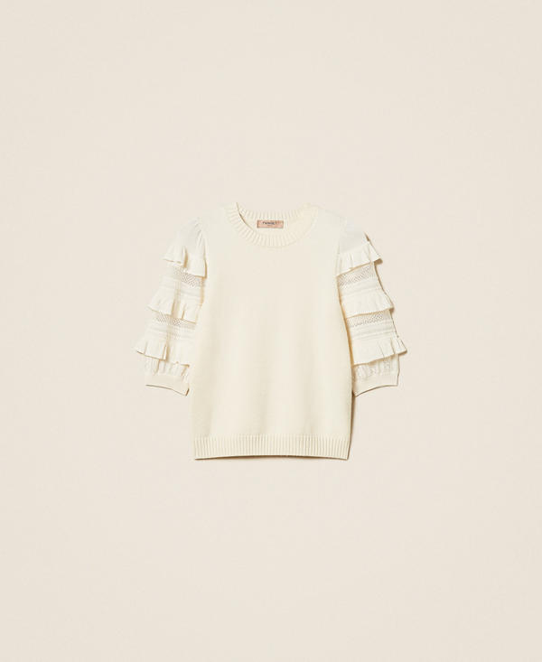 Mesh stitch jumper with ruffles