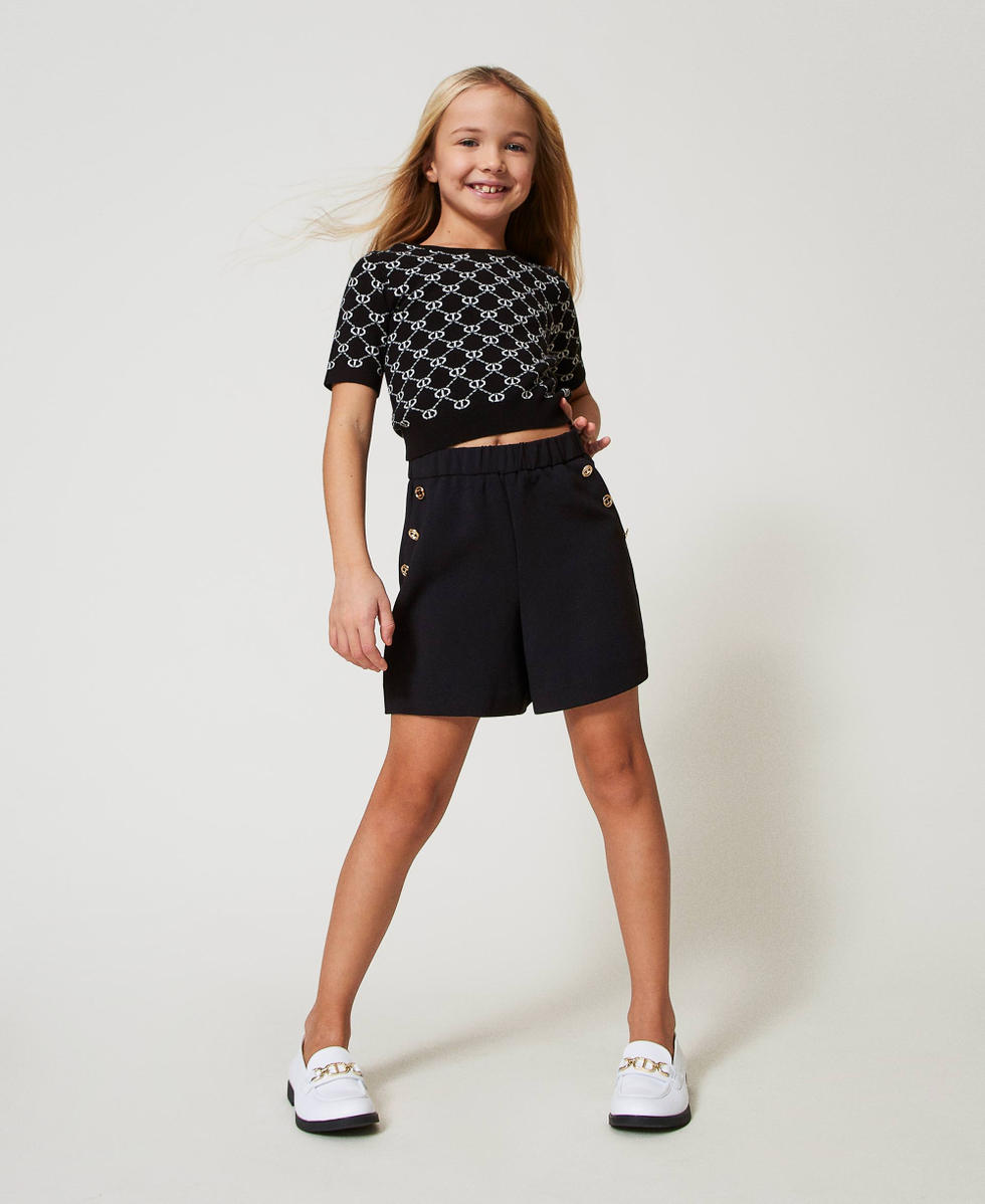 Crew neck jumper with Oval T jacquard Bicolour Black / "Ice" White Girl 251GJ3QX1_02851_T0