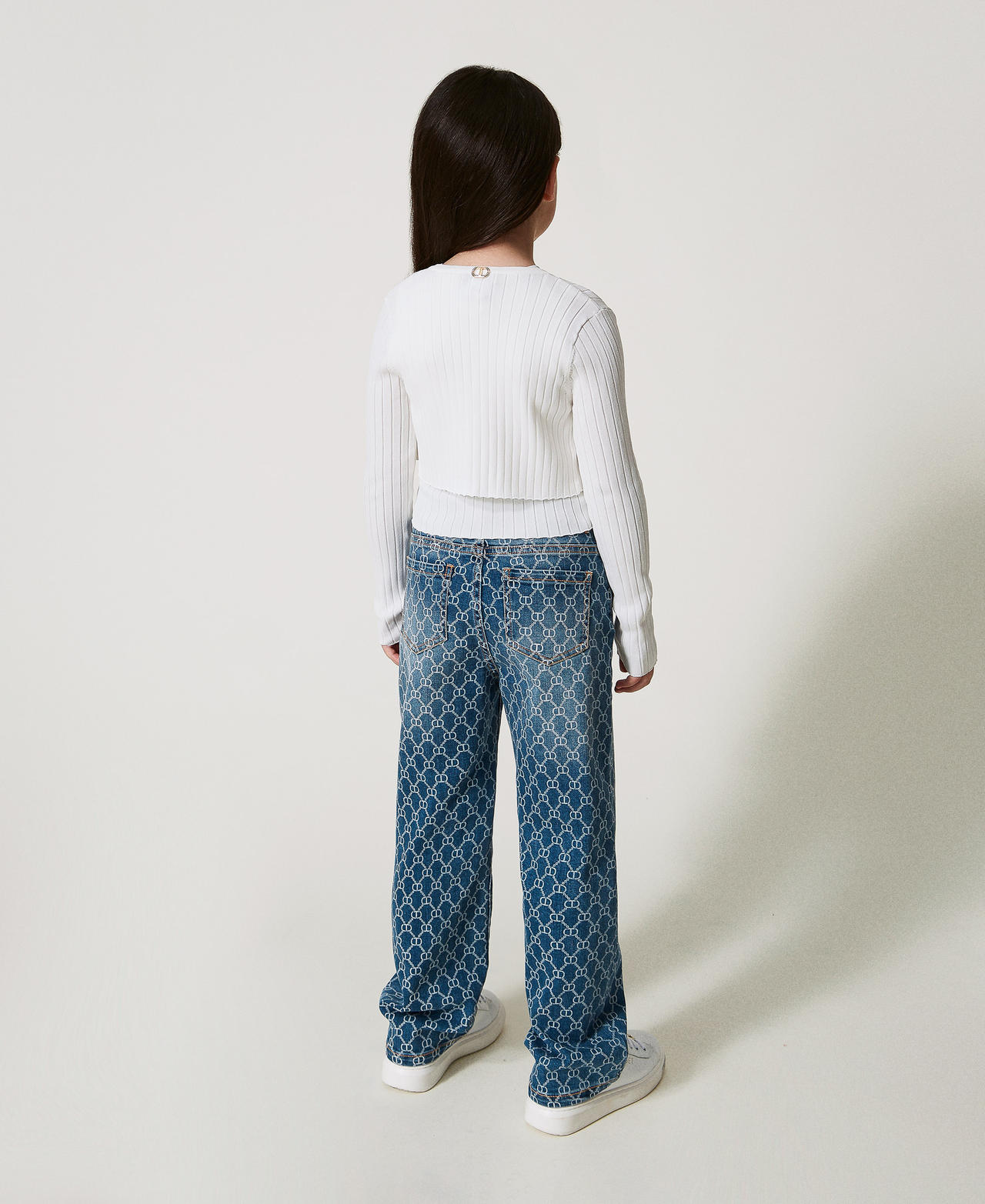 Gerippter Cropped-Cardigan mit Oval T "Ice"-Wei&szlig; M&auml;dchen 251GJ3405_00808_03