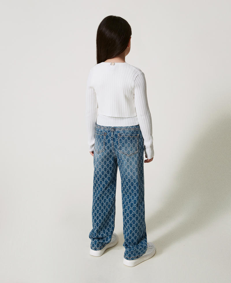 Gerippter Cropped-Cardigan mit Oval T "Ice"-Wei&szlig; M&auml;dchen 251GJ3405_00808_03