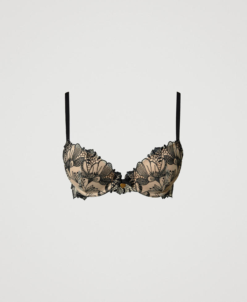 Embroidered tulle push-up bra Two-tone Wonder Beige / Black Woman 242LL6F44_12002_S0