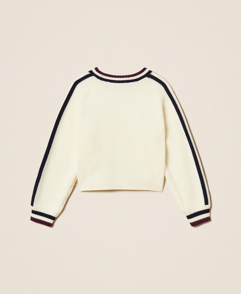 Pull c&ocirc;tel&eacute; avec bandes bicolores Blanc Papyrus Fille 252GJ3030_00435_S1