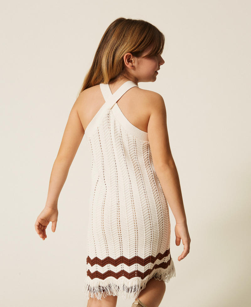 Short knit dress with zig-zag pattern Two-tone Milk/Dark Root Brown Girl 261GJ3023_13198_03