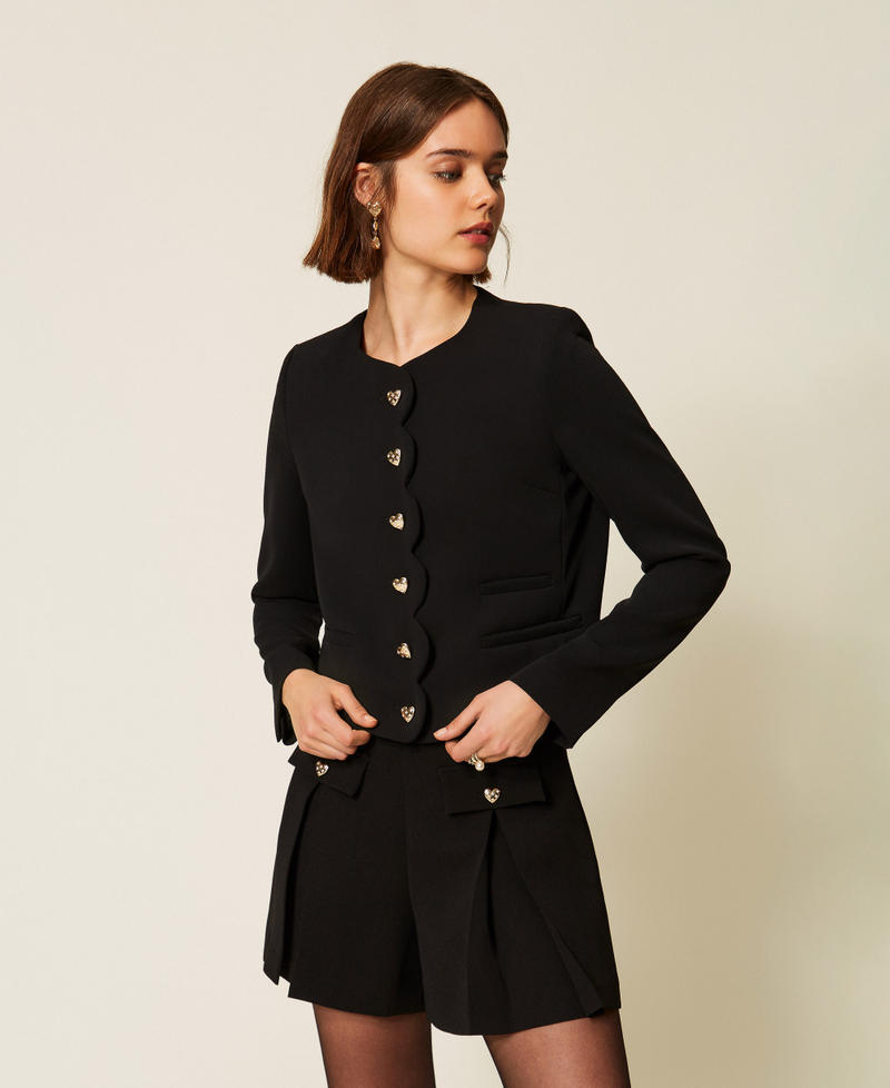 Giacca in cr&ecirc;pe con bottoni a cuore Nero Donna 262TP2040_00006_01