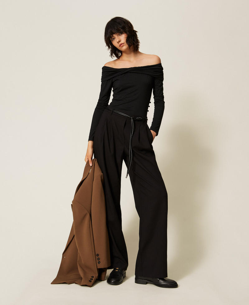 Combinaison avec drap&eacute; et ceinture Noir Femme 262LI2WEE_00006_01
