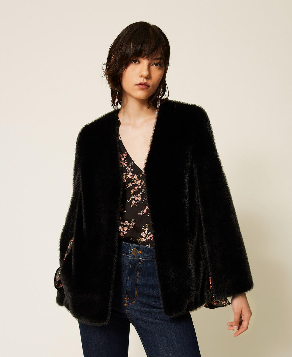 Faux fur cape jacket