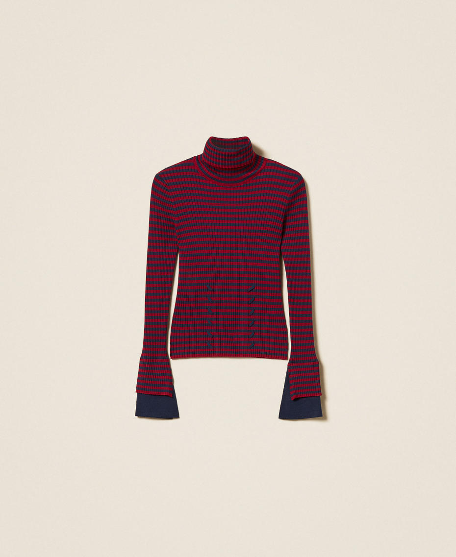 Pull col montant ray&eacute; Rayure Rouge "Rhubarbe"/Bleu Blue Paint Femme 262AP3250_13875_S0