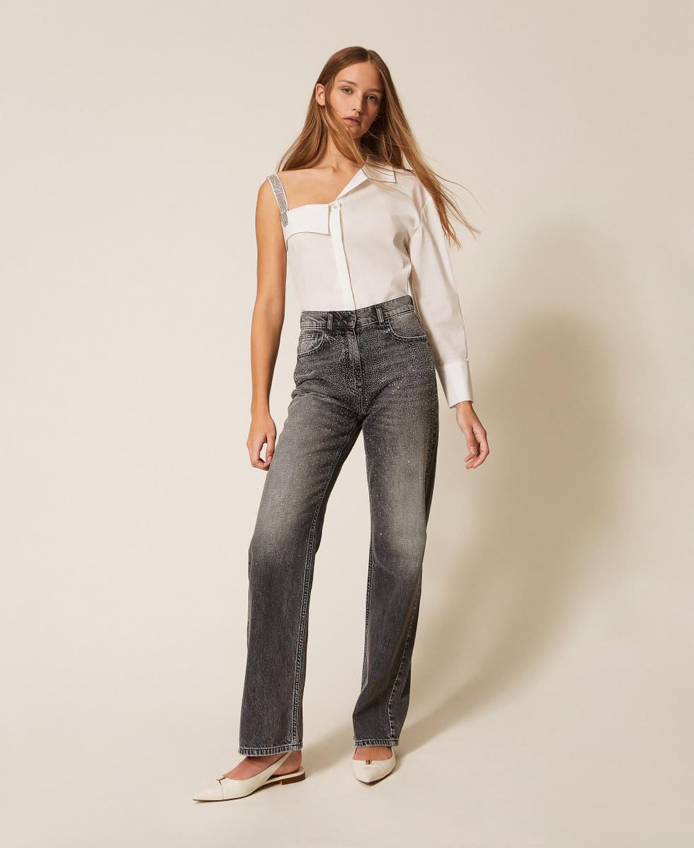 One shoulder poplin shirt Off White Woman 261AP2120_00526_T0